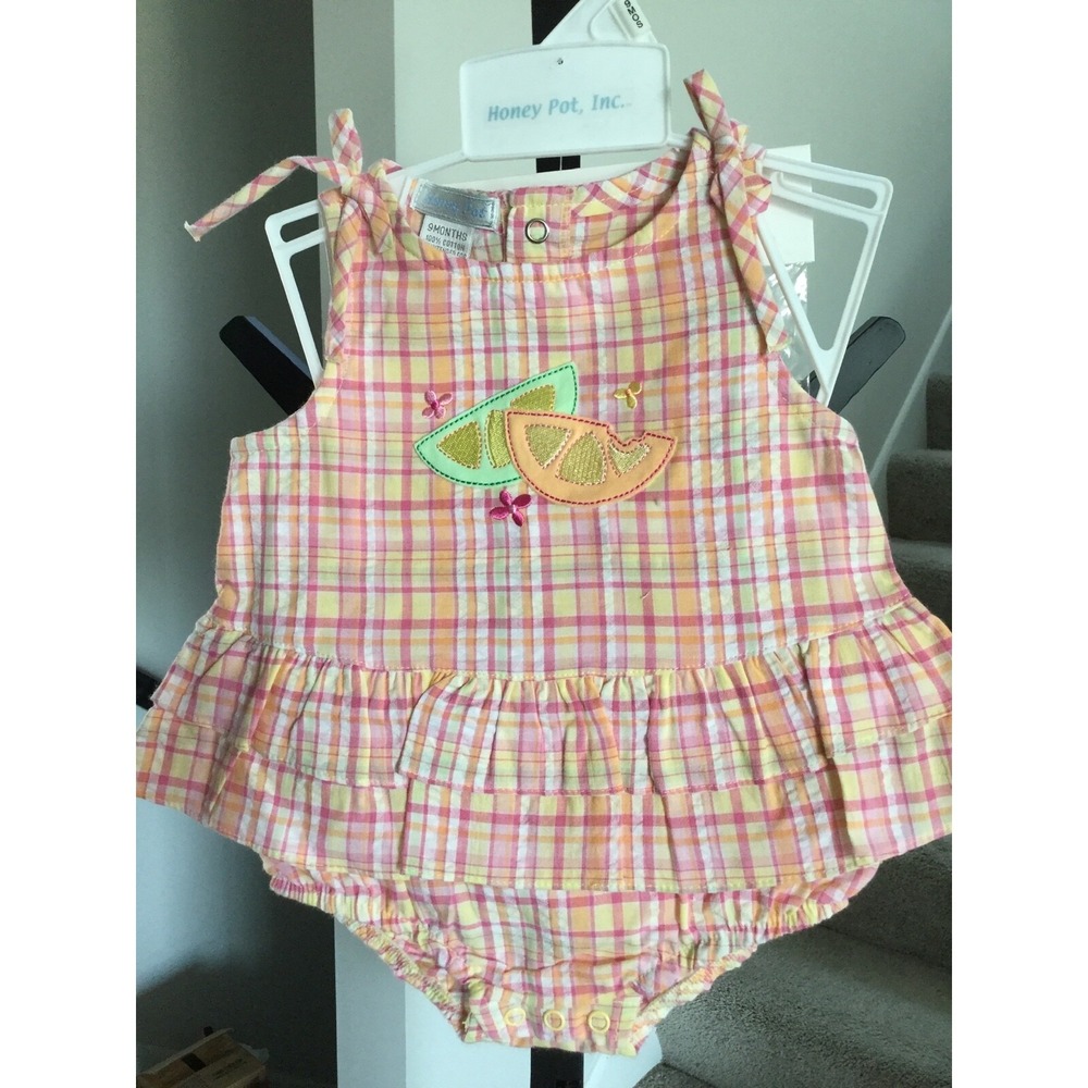 NWT Infant Baby Girl's romper and hat, 9 months pink plaid (T16)‎ 0114